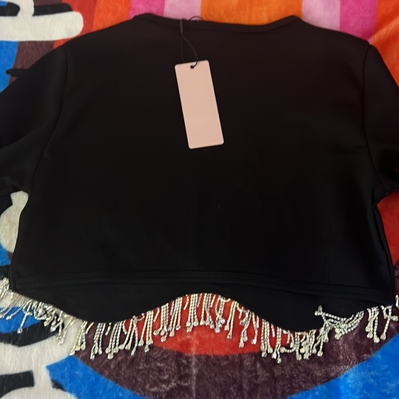 Micas Black Jeweled Crop Top (NWT) — Best Fit S/M 💎🖤 - Picture 6 of 8